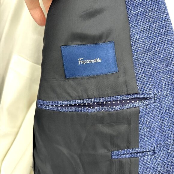 FACONNABLE jacket blazer sport coat wool hemp cupro two button blue US 38R - Picture 8 of 10